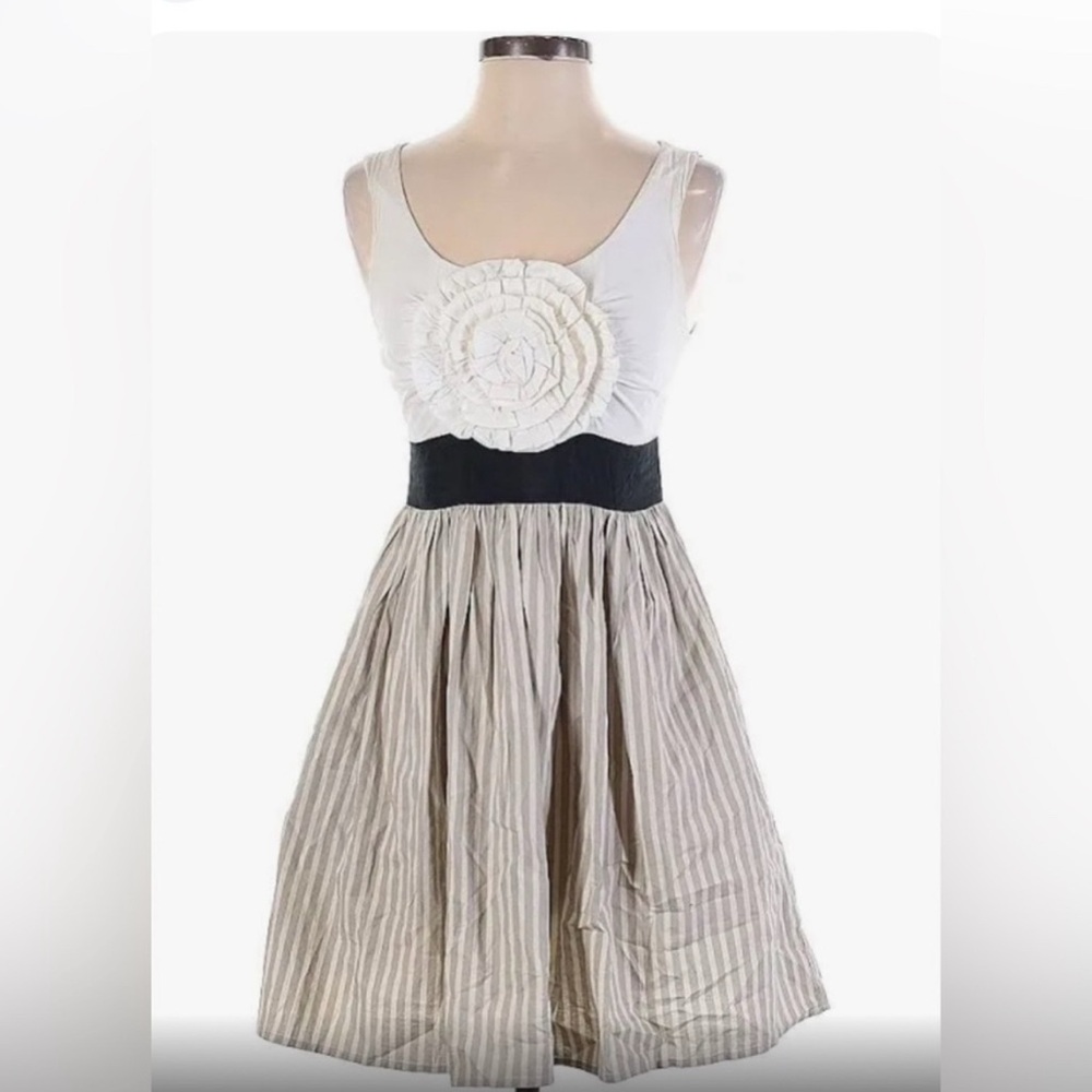 Anthropologie White and Tan Striped Mini Dress
